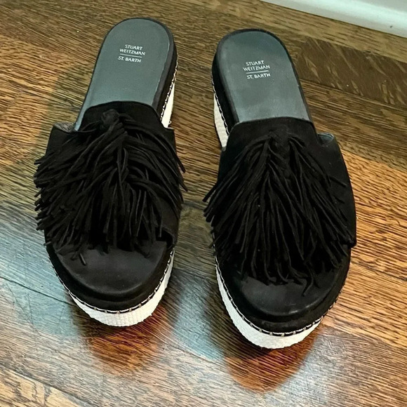 Stuart weitzman Women’s St Barths Blk Suede Tassel Wedge Sandal Size 8 - Picture 5 of 15